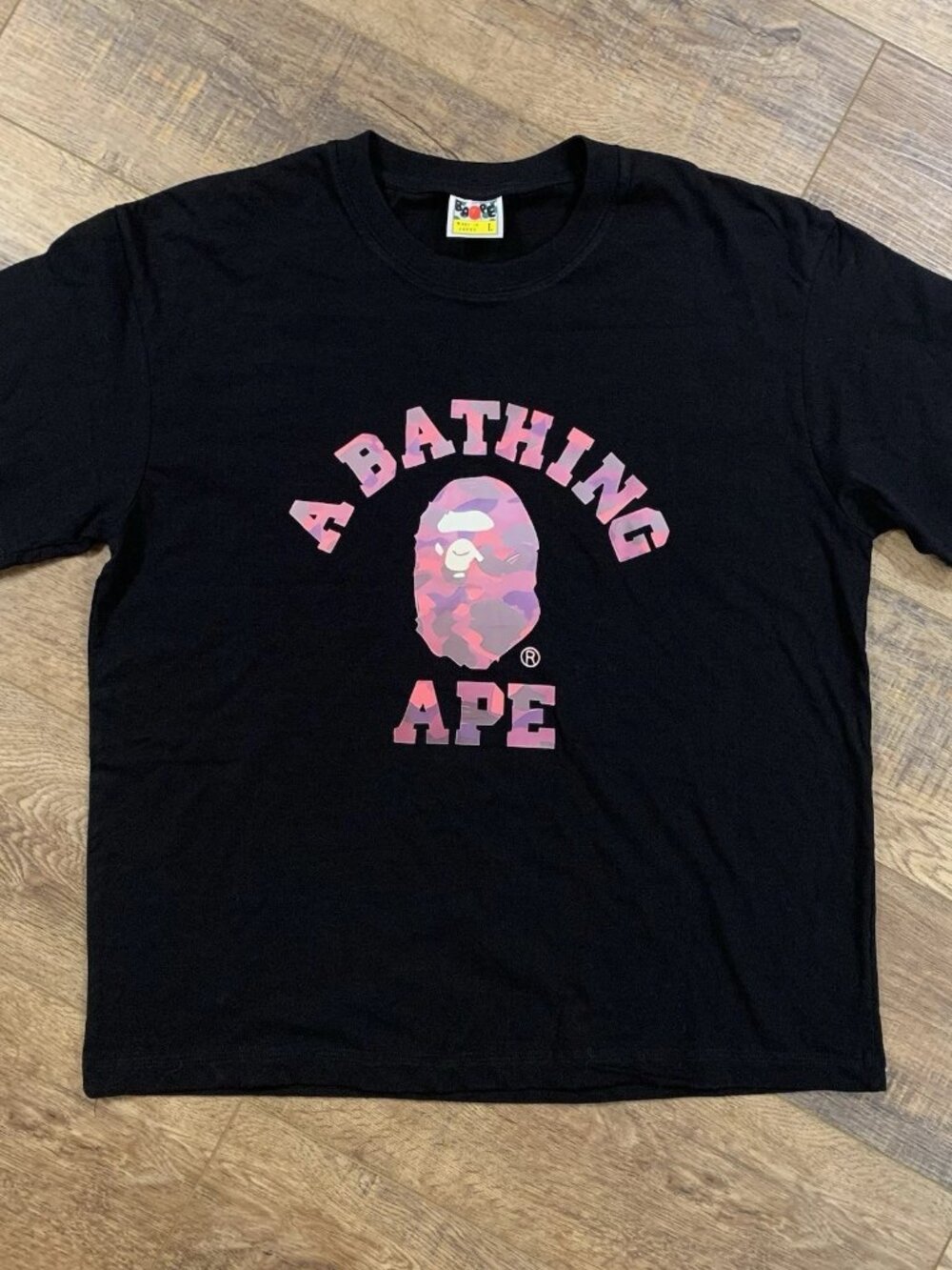 A Bathing Ape BAPE Color Camo College Tee LARGE Pink Green & Purple LOGO T-Shirt